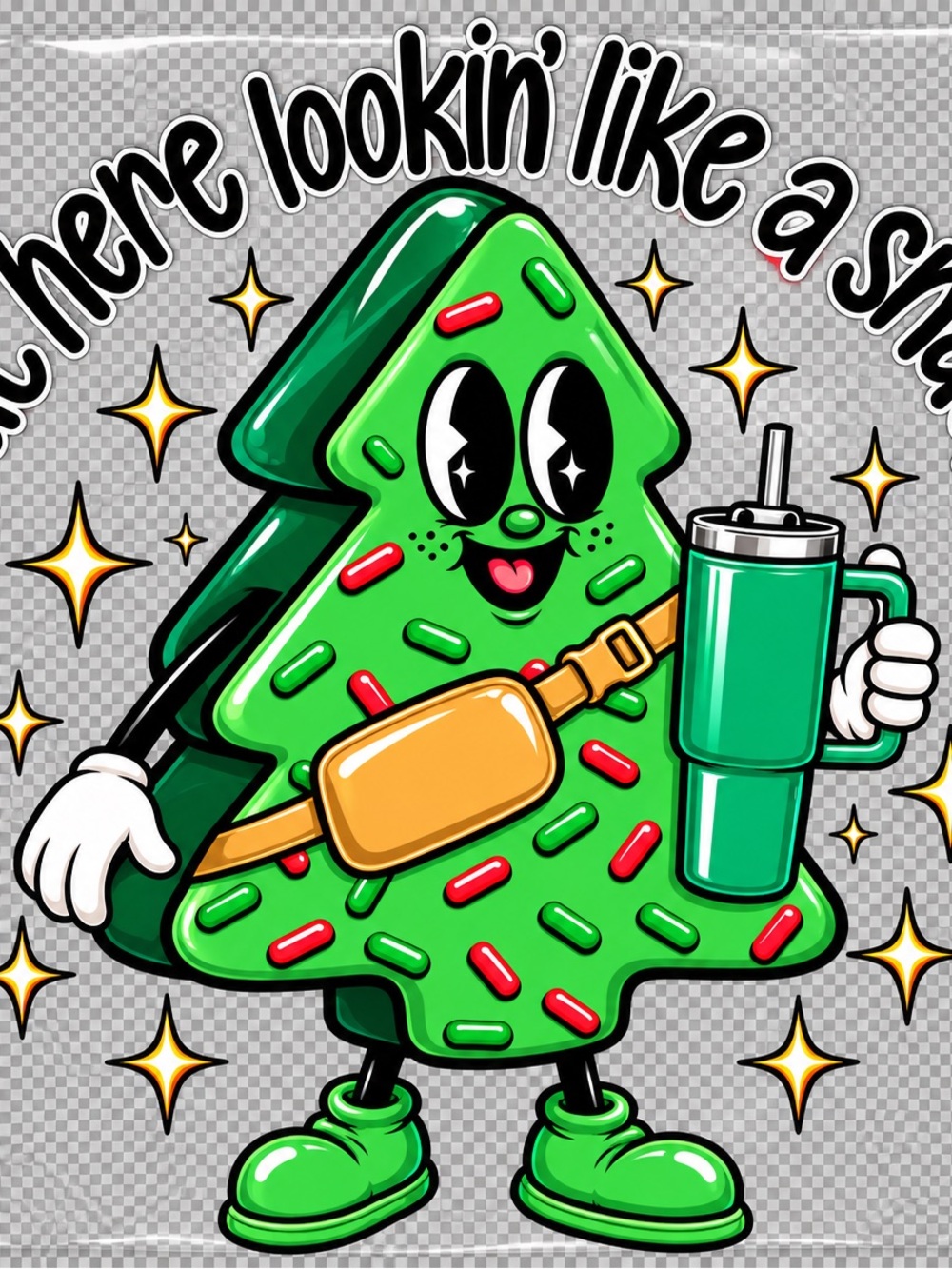 Green Christmas Tree Character Party Sticker - Fun Holiday Décor
